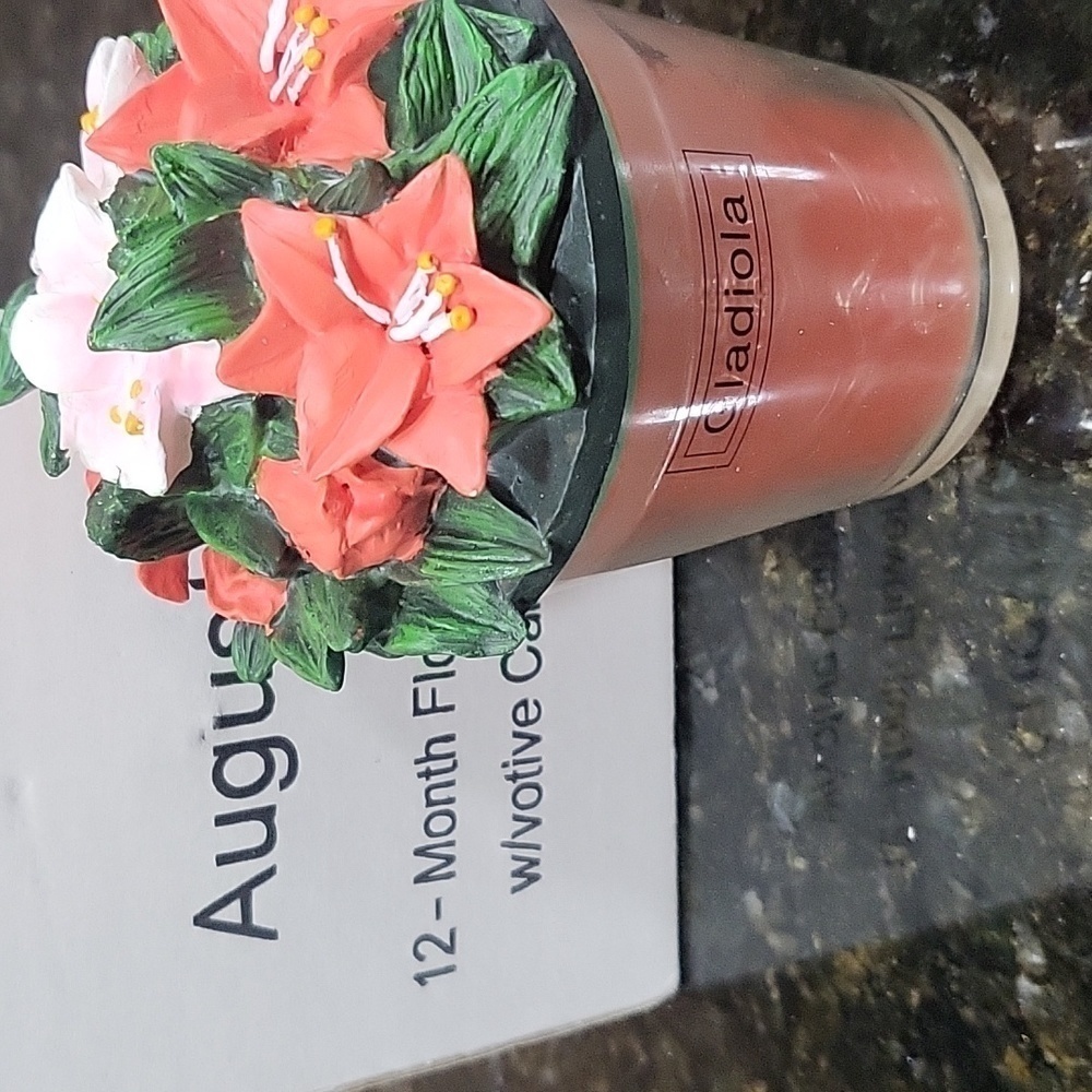 Nib Month Flower Top with Votive Candle Beautiful August Gladiola